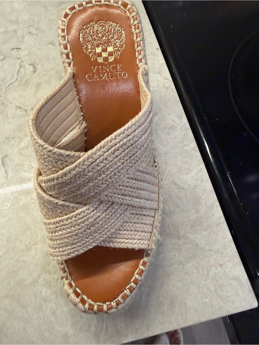Vince Camuto Beige Woven espadrille  Slide Sandal. NEVER WORN